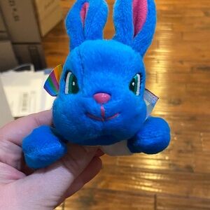 Lisa Frank Blue Stuffed Rabbit with Rainbow Accents